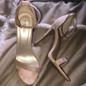 Nude strappy suede heels
